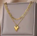 Collar de corazon multicapa de acero para mujer 