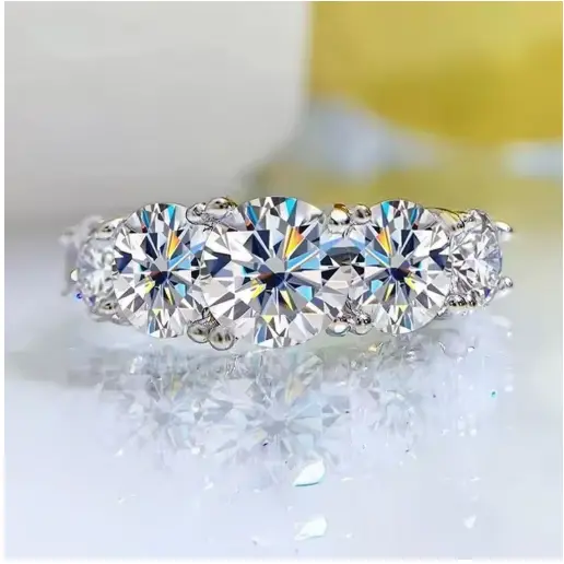 Anillo de moissanita con 5 piedras en plata S925 