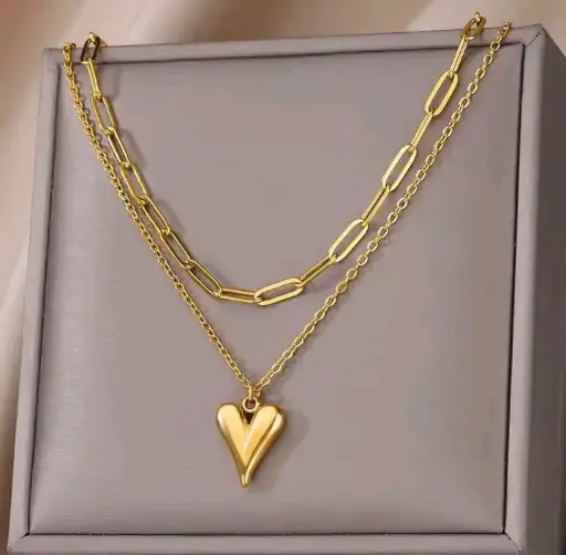 Collar de corazon multicapa de acero para mujer 